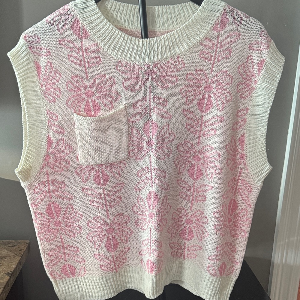 Amazon Pink and Cream Floral Women's Sweater Vest